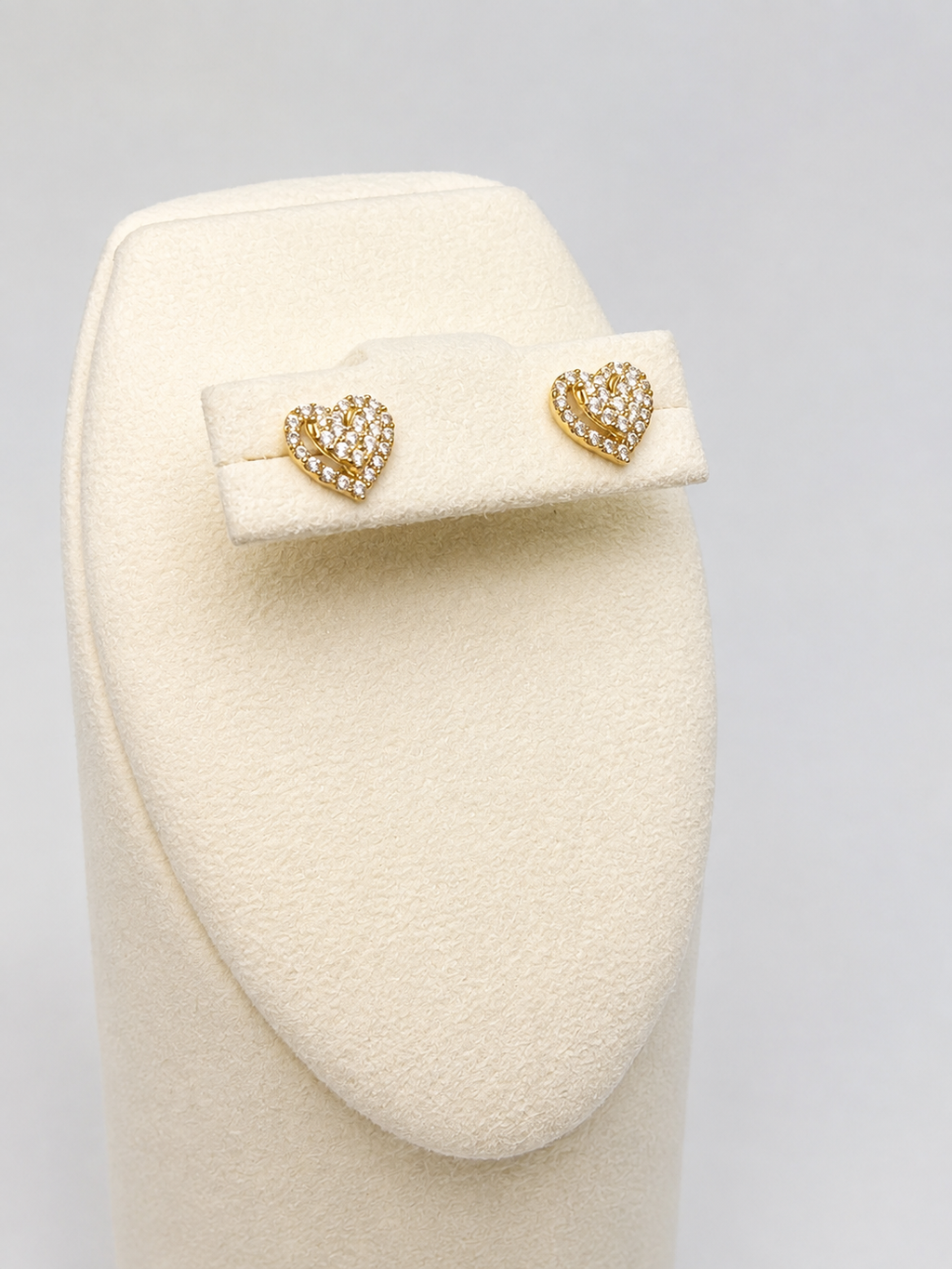 10K Yellow Gold CZ Double Heart Stud Earrings