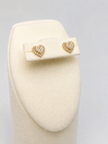 10K Yellow Gold CZ Double Heart Stud Earrings