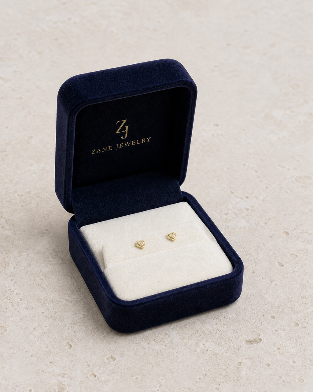 10K Yellow Gold CZ Double Heart Stud Earrings