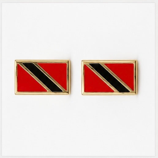 10K Yellow Gold Trinidad Flag Stud Earrings