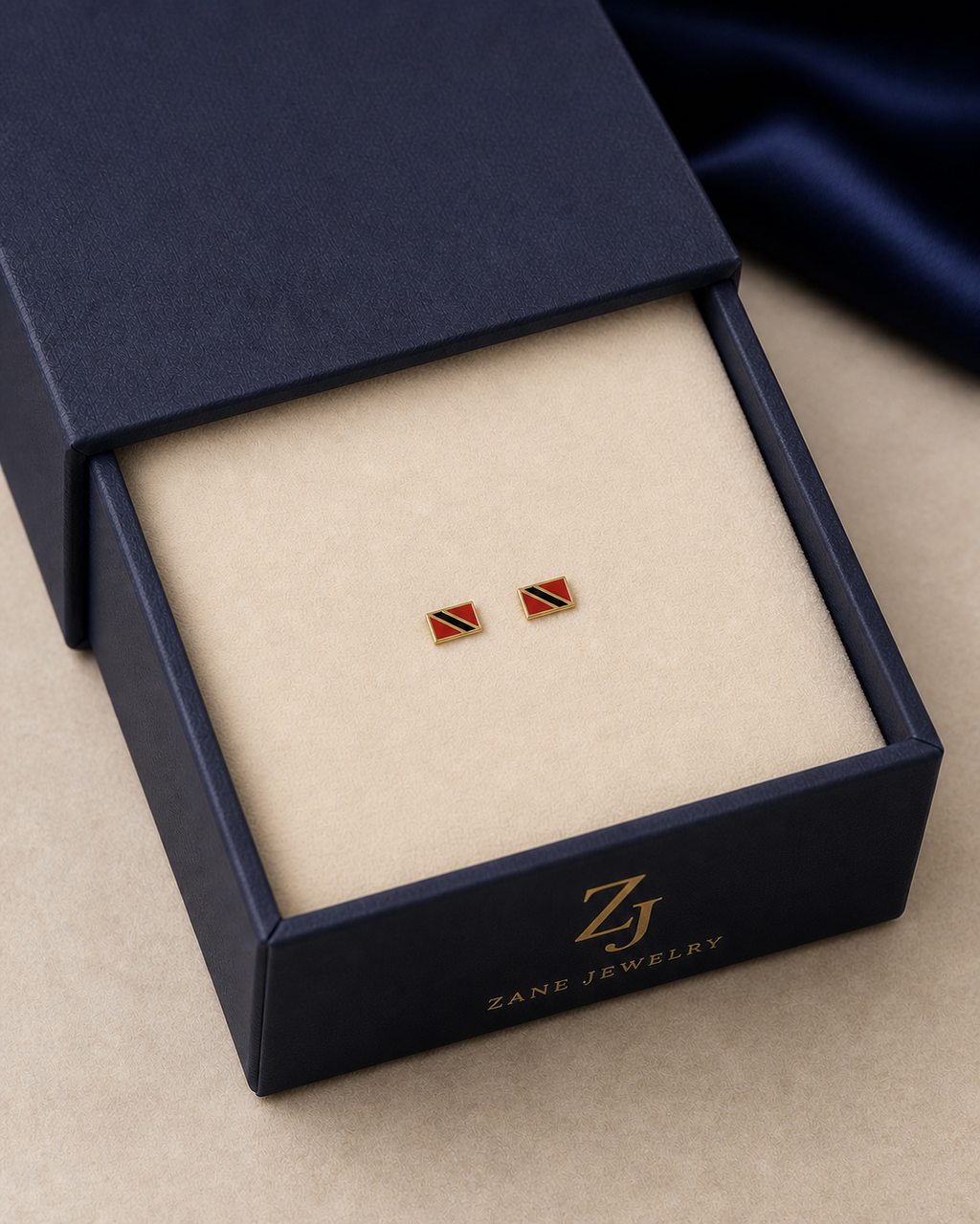 10K Yellow Gold Trinidad Flag Stud Earrings