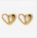 14K Yellow Gold Mother of Pearl & CZ Heart Stud Earrings