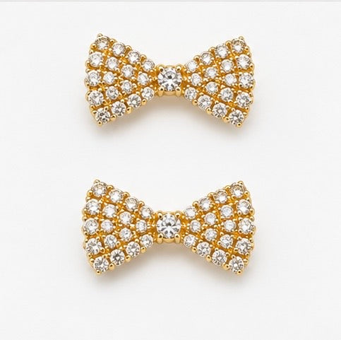 10K Yellow Gold CZ Bow Stud Earrings