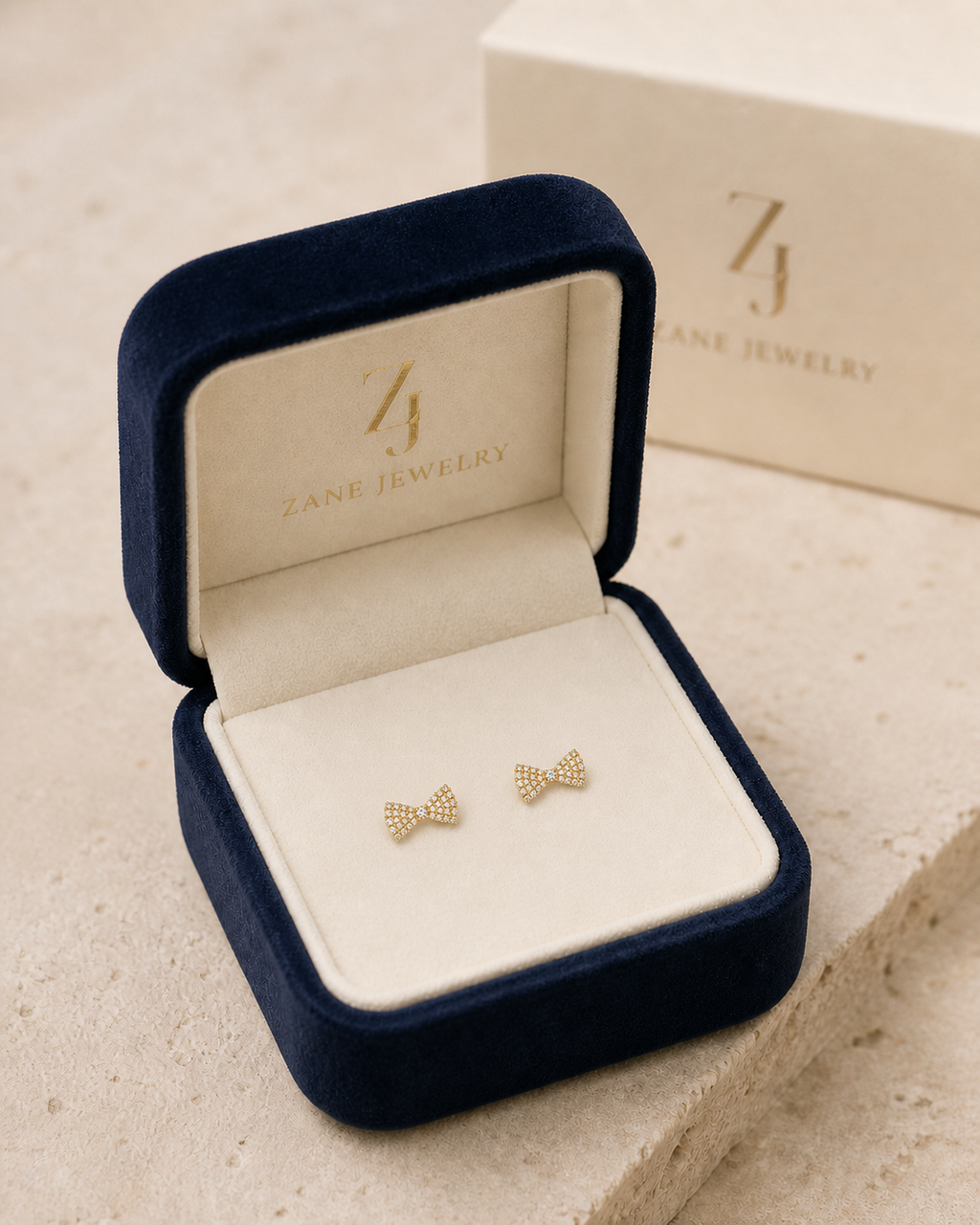 10K Yellow Gold CZ Bow Stud Earrings