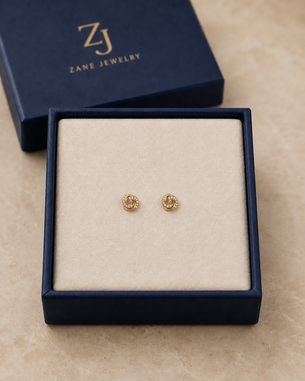 10K Yellow Gold CZ Interlocking Circle Stud Earrings