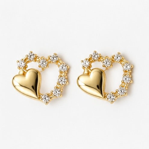 10K Yellow Gold CZ Open Heart Stud Earrings