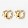10K Yellow Gold CZ Open Heart Stud Earrings