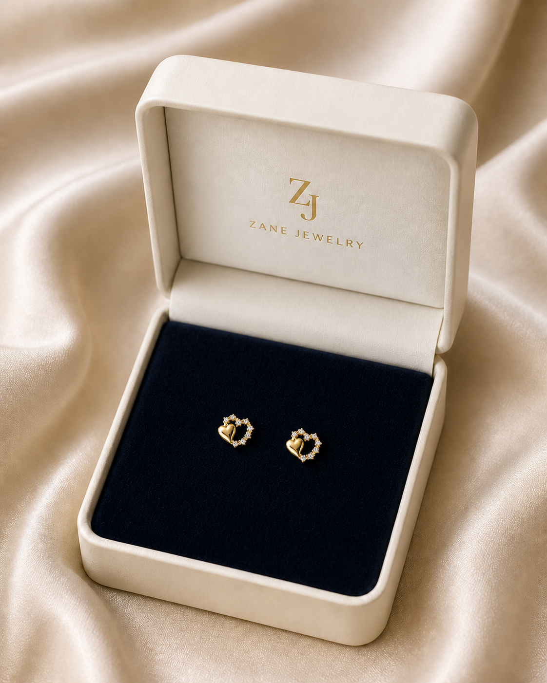 10K Yellow Gold CZ Open Heart Stud Earrings