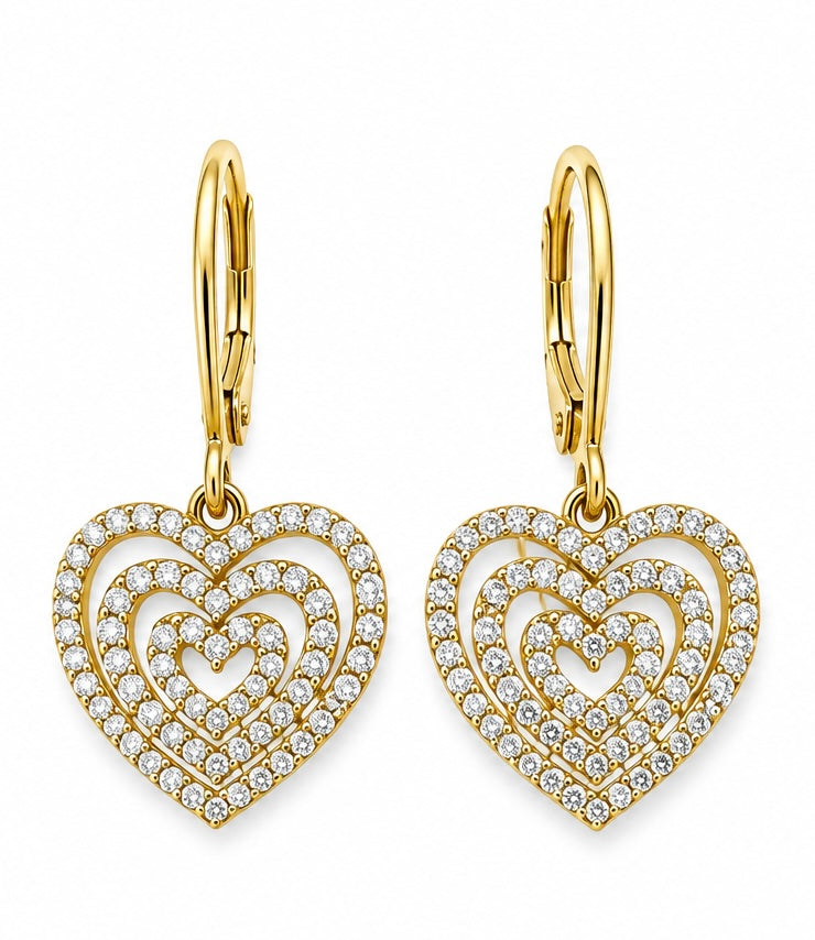 10K Yellow Gold CZ Open Heart Drop Earrings