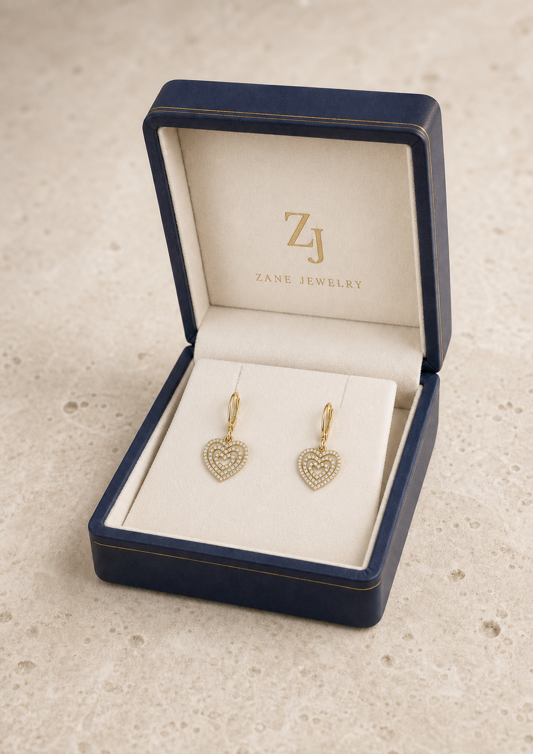 10K Yellow Gold CZ Open Heart Drop Earrings