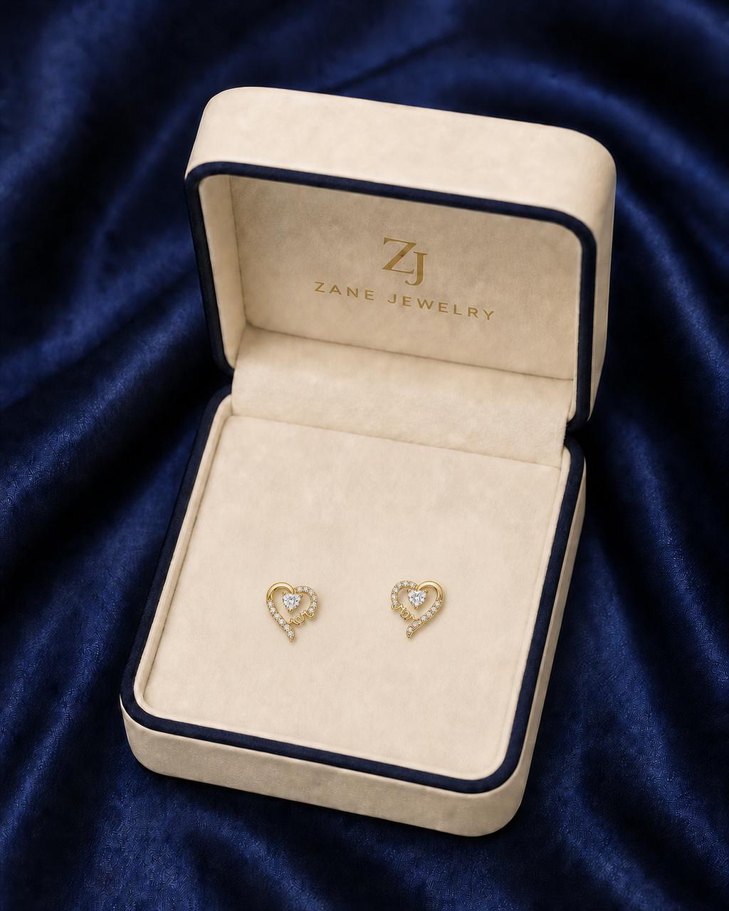 10K Yellow Gold CZ Love Heart Stud Earrings