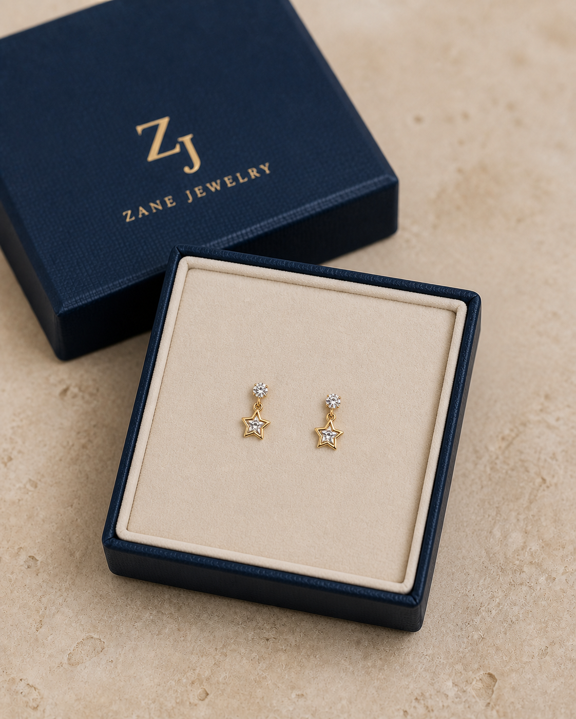 10K Yellow Gold CZ Star Drop Earrings