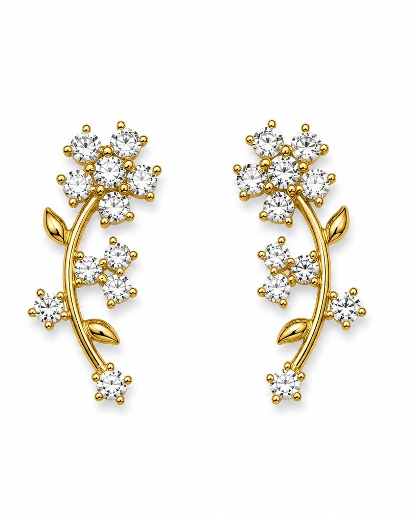 10K Yellow Gold CZ Double Heart Stud Earrings