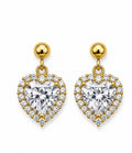 10K Yellow Gold CZ Heart Halo Drop Earrings